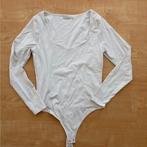 Abercrombie & Fitch Cream Long Sleeve Bodysuit